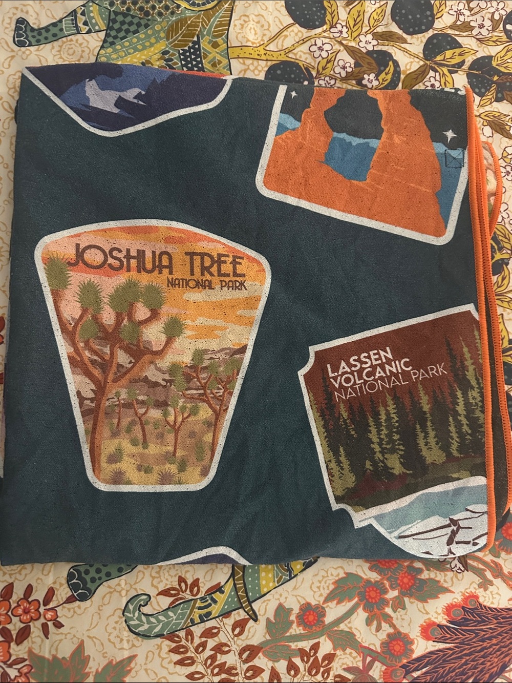 National Parks Pattern Throw Towel - Teal & Orange - Picture 5 of 6